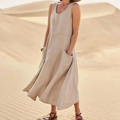Fudus | Ärmelloses Kleid aus 100% Baumwolle und Leinen für Damen