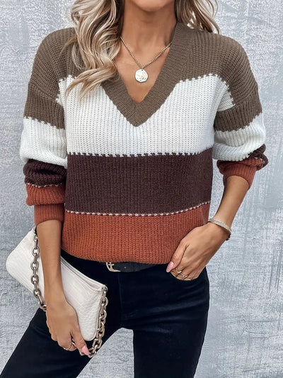 DAME FREIZEIT V-AUSSCHNITT GESTREIFTER PULLOVER | MODERNER STIL, KOMFORTABEL, VIELSEITIG