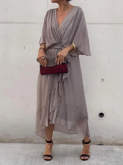 Mocarra | Bohème Stilvolles V-Ausschnitt Chiffon Kleid