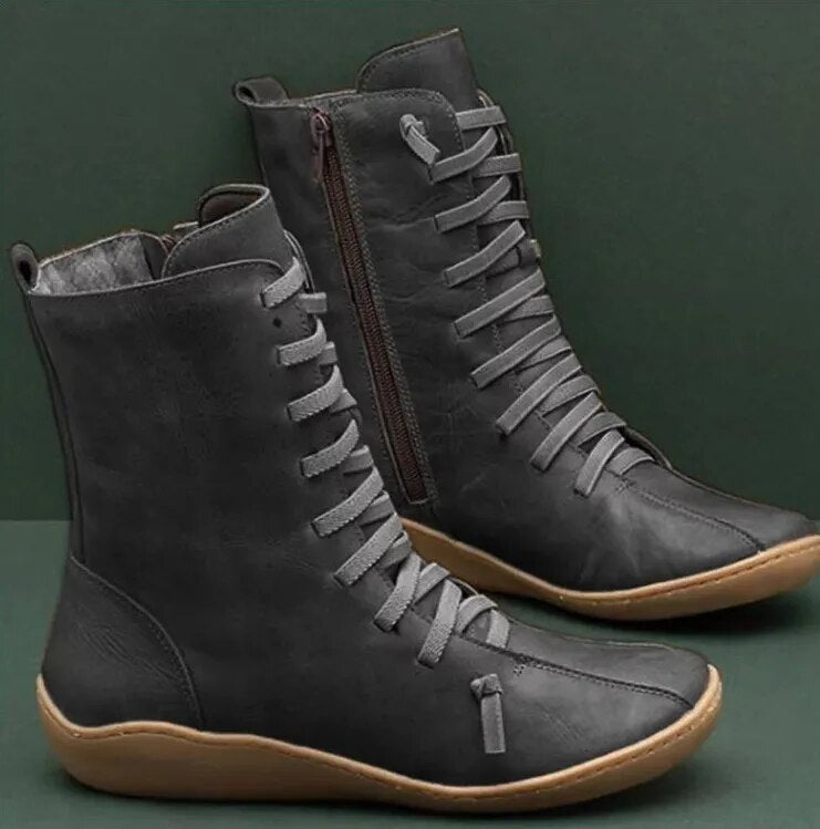 Mocarra | Vintage Lange Stiefel ich Schnürsenkel