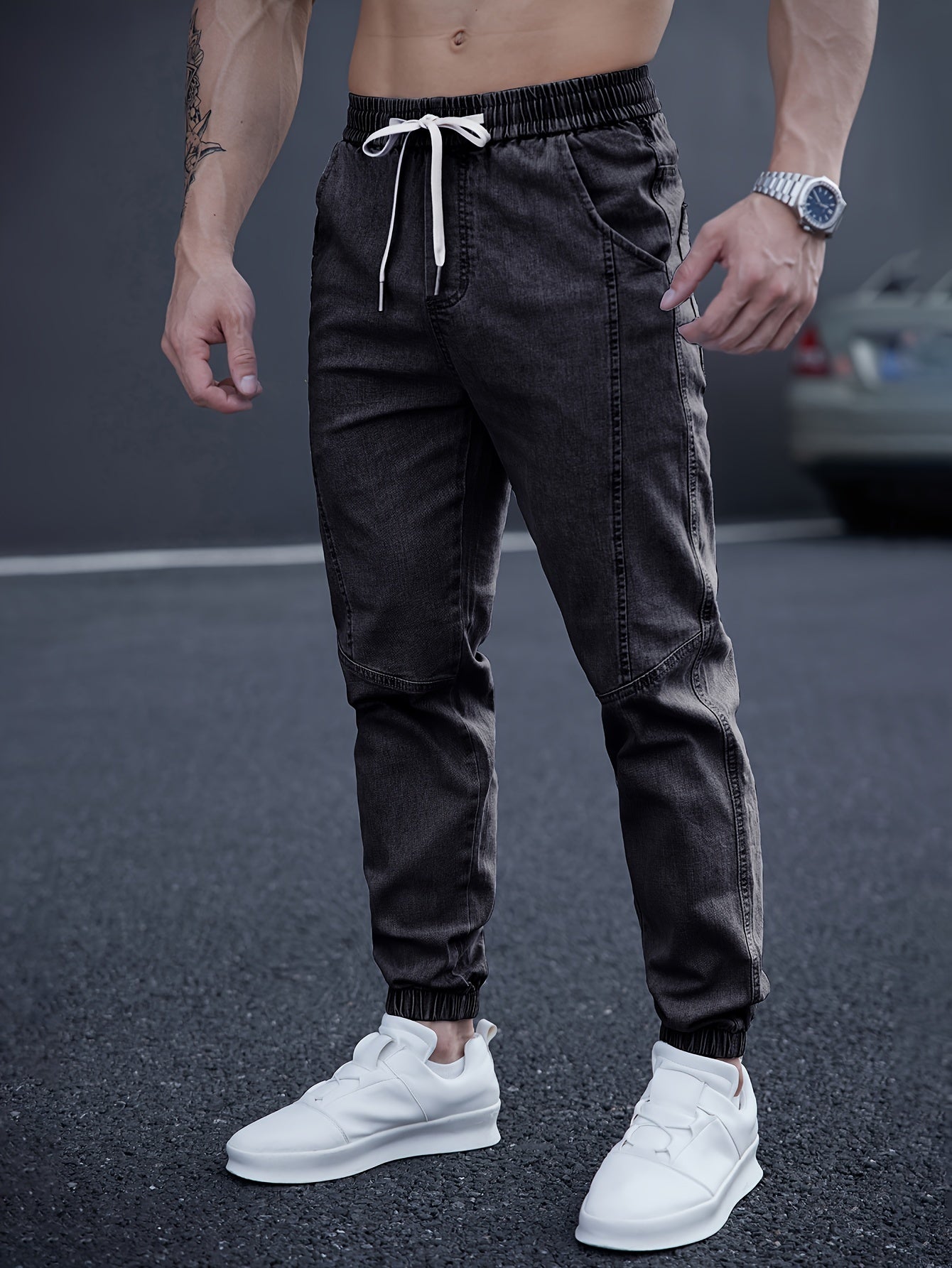 Angelo - Schwarze Herren-Jeans-Jogger mit lockerem Schnitt