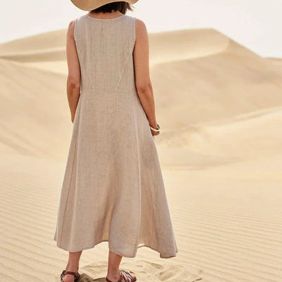 Fudus | Ärmelloses Kleid aus 100% Baumwolle und Leinen für Damen