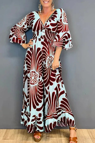 Mocarra | Vintage Floral Rüschenärmel Jumpsuit