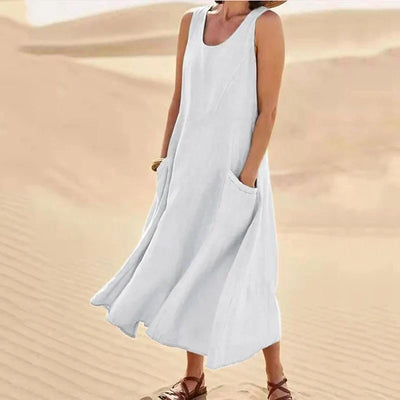 Fudus | Ärmelloses Kleid aus 100% Baumwolle und Leinen für Damen