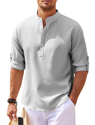 Michael - Legeres Sommerhemd ohne Kragen - Sommer-Chic