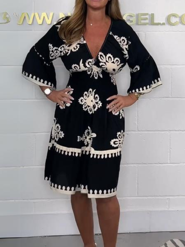 Mocarra | Bedrucktes Sommerkleid mit V-Ausschnitt