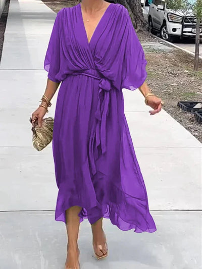 Mocarra | Bohème Stilvolles V-Ausschnitt Chiffon Kleid