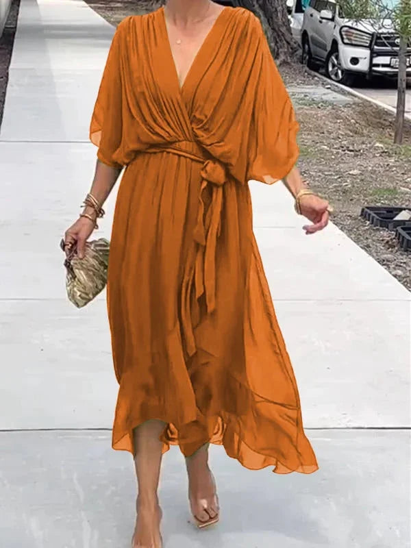 Mocarra | Bohème Stilvolles V-Ausschnitt Chiffon Kleid
