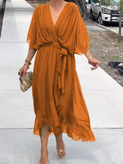 Mocarra | Bohème Stilvolles V-Ausschnitt Chiffon Kleid