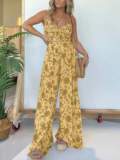 Mocarra | Floraler Hosenträger-Overall mit weitem Bein