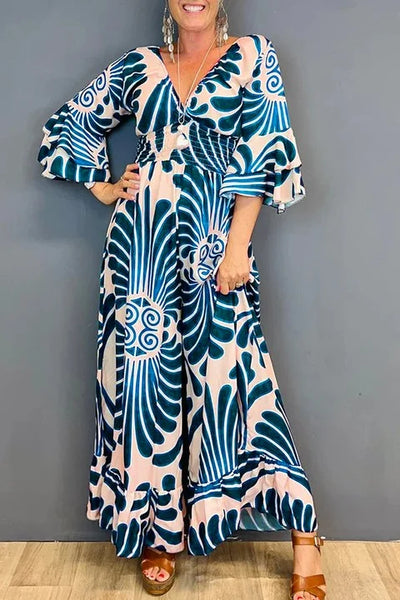 Mocarra | Vintage Floral Rüschenärmel Jumpsuit