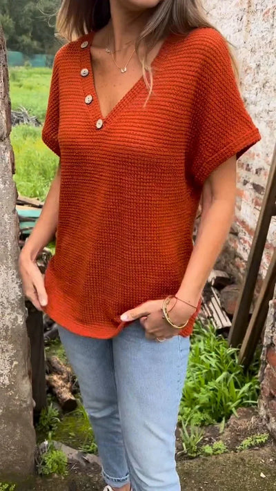 Mocarra | Gestricktes Top mit V-Ausschnitt und Knopfleiste