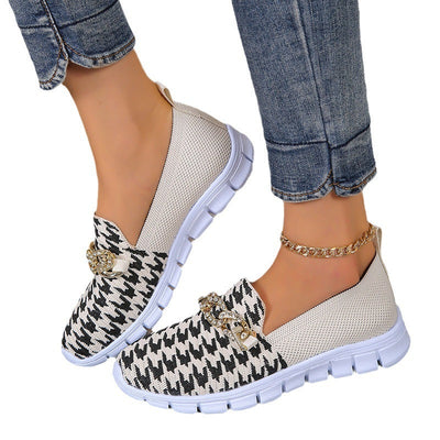 Mocarra | Mode Hahnentritt Print Kette Mesh Schuhe