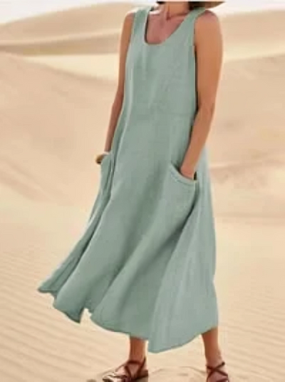 Fudus | Ärmelloses Kleid aus 100% Baumwolle und Leinen für Damen
