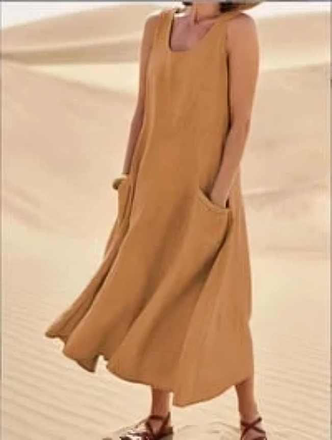 Fudus | Ärmelloses Kleid aus 100% Baumwolle und Leinen für Damen