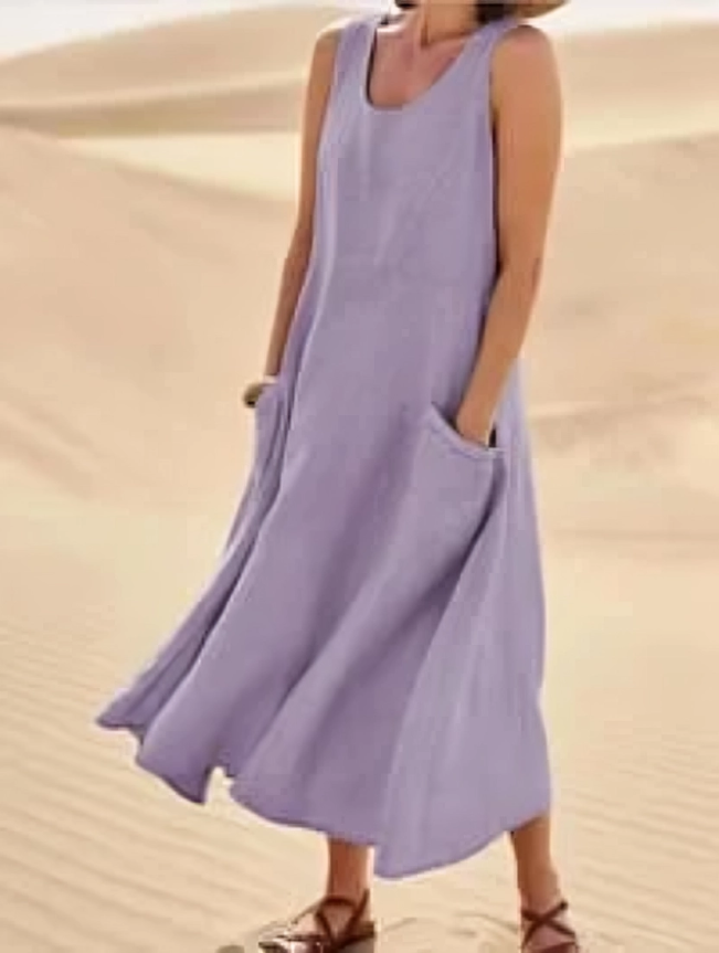 Fudus | Ärmelloses Kleid aus 100% Baumwolle und Leinen für Damen