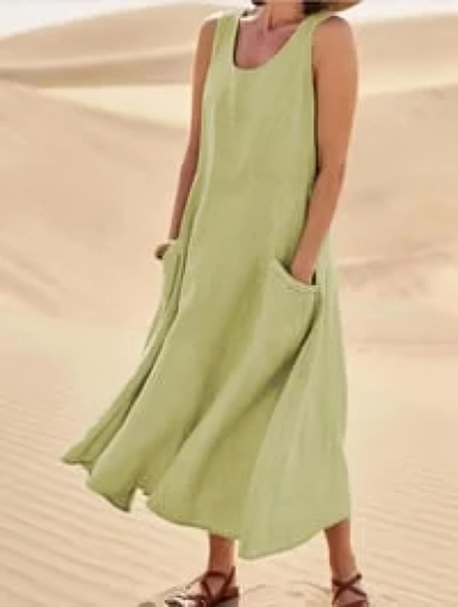 Fudus | Ärmelloses Kleid aus 100% Baumwolle und Leinen für Damen