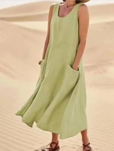 Fudus | Ärmelloses Kleid aus 100% Baumwolle und Leinen für Damen