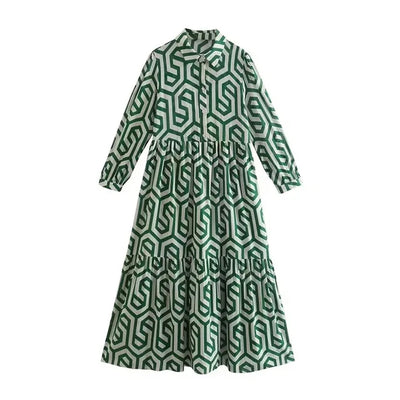 Loretta - Langärmeliges Kleid mit geometrischem Muster