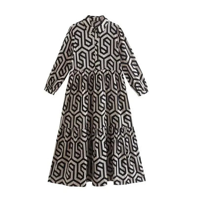Loretta - Langärmeliges Kleid mit geometrischem Muster