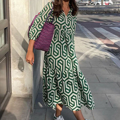 Loretta - Langärmeliges Kleid mit geometrischem Muster