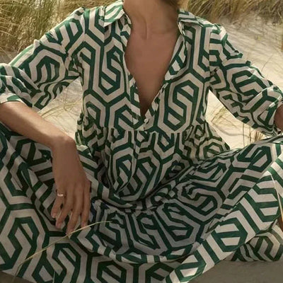 Loretta - Langärmeliges Kleid mit geometrischem Muster