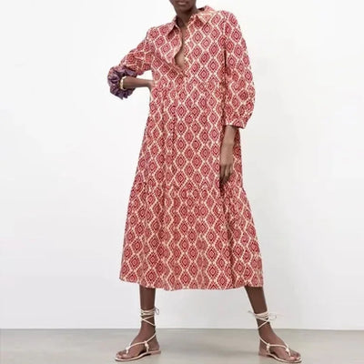 Loretta - Langärmeliges Kleid mit geometrischem Muster