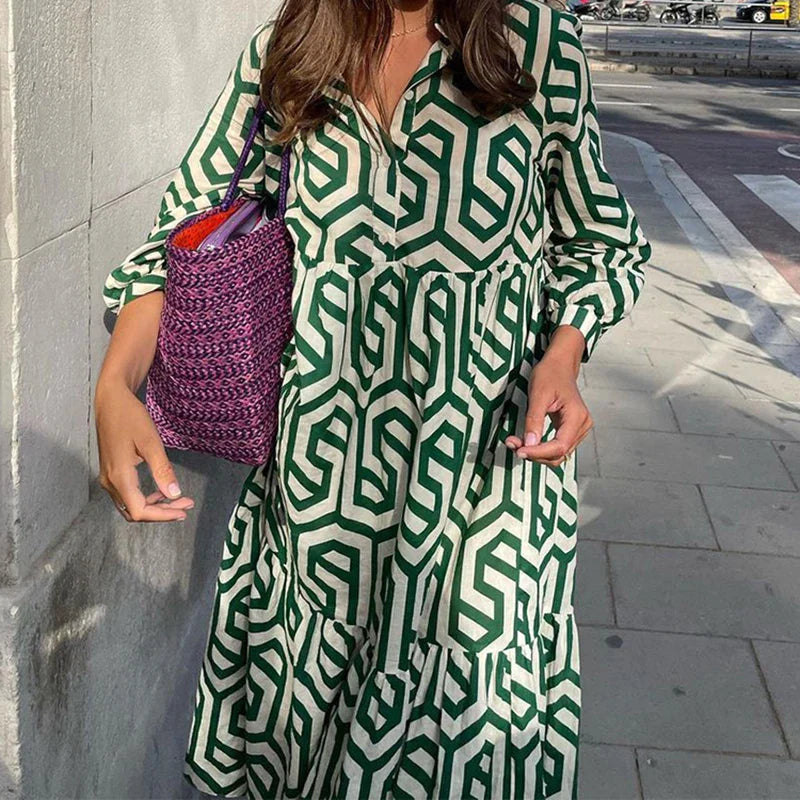 Loretta - Langärmeliges Kleid mit geometrischem Muster