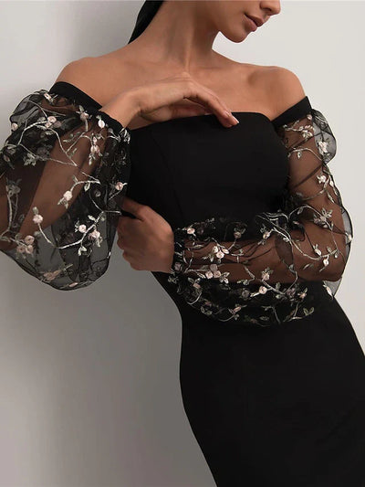 Mocarra | Sexy Kleid mit Durchsichtigen Laternenärmeln