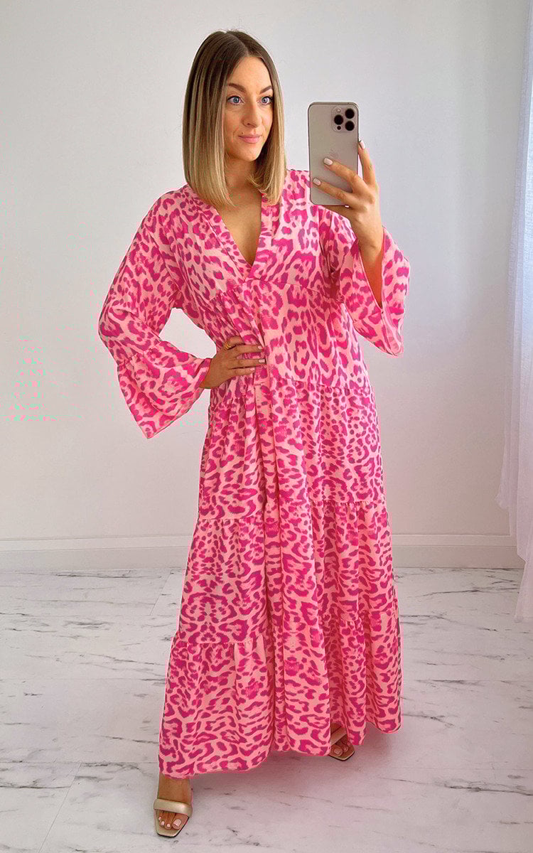 Mocarra | Chic Langes Leopardenkleid in Rosa