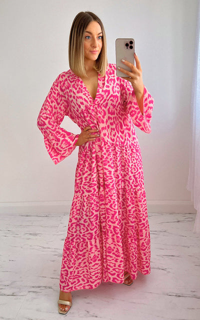 Mocarra | Chic Langes Leopardenkleid in Rosa