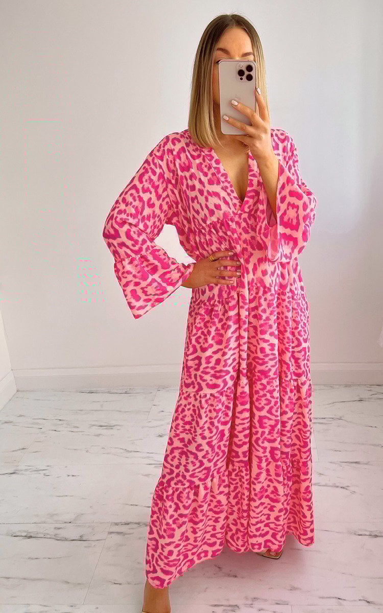Mocarra | Chic Langes Leopardenkleid in Rosa
