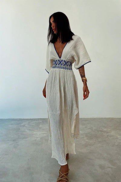 Mocarra | Leinenmischung Ethnische Maxi mit Schlitz