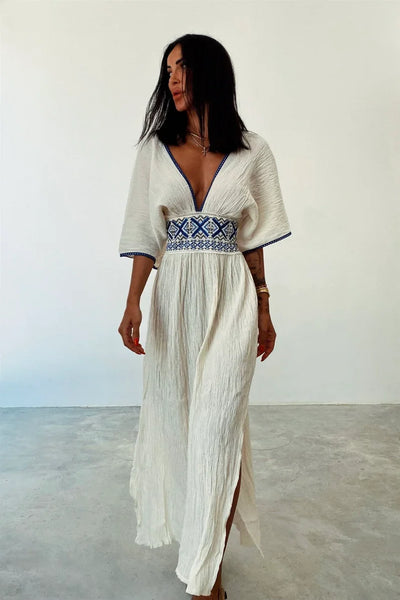 Mocarra | Leinenmischung Ethnische Maxi mit Schlitz
