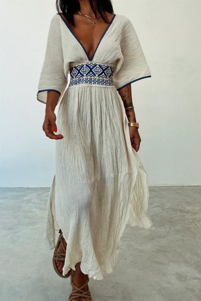 Mocarra | Leinenmischung Ethnische Maxi mit Schlitz