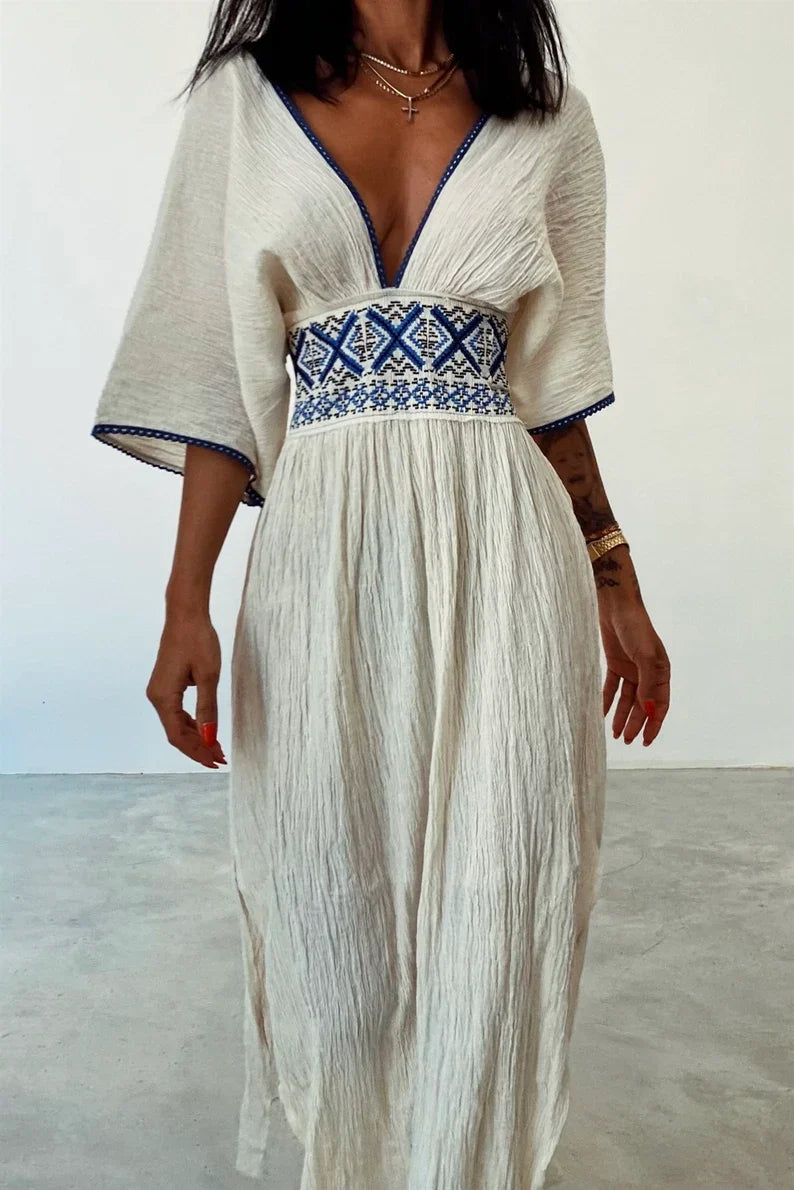 Mocarra | Leinenmischung Ethnische Maxi mit Schlitz