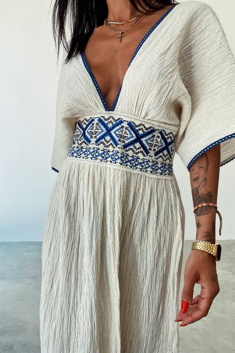 Mocarra | Leinenmischung Ethnische Maxi mit Schlitz