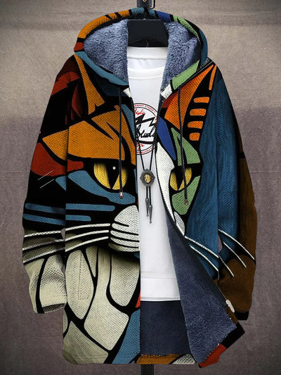 Mocarra | Abstrakte Katzen-Strickjacke mit Plüsch