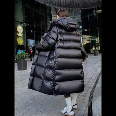 Mocarra | Schwarze Long Puffer-Daunenjacke für Frauen