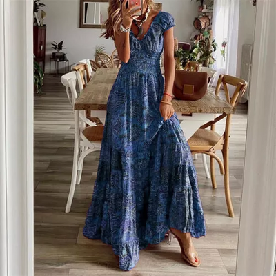 Mocarra |  Bohemian Maxi gesmockt Taille und Blumen
