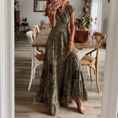 Mocarra |  Bohemian Maxi gesmockt Taille und Blumen