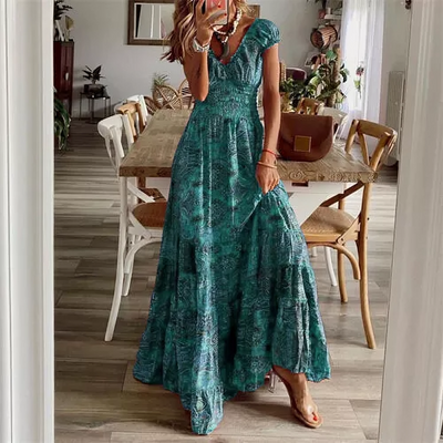Mocarra |  Bohemian Maxi gesmockt Taille und Blumen