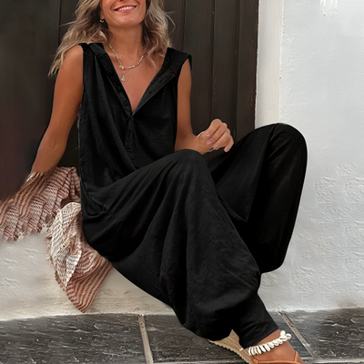 Mocarra | Boho ärmelloser Jumpsuit mit Kapuze