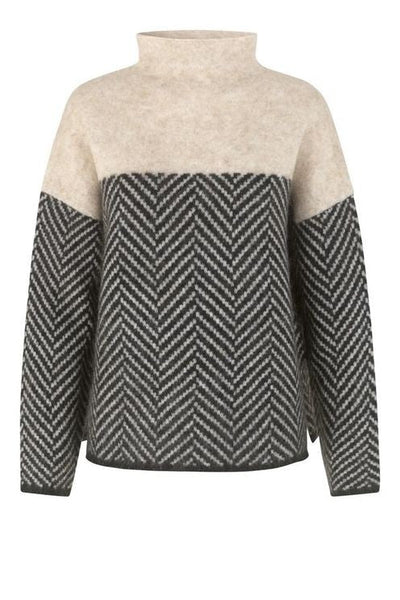 Nora | Damen Mesh-Bluse mit Kontrast und hohem Kragen