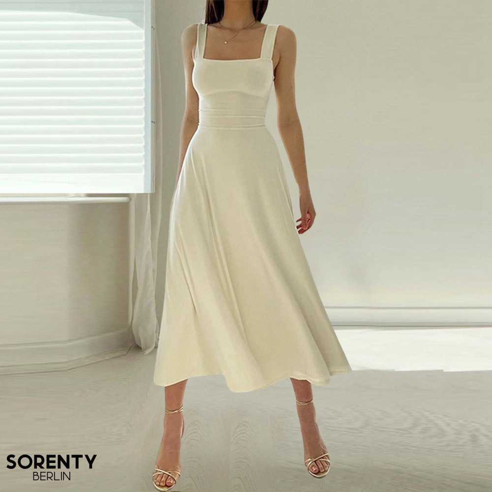 Mocarra | Elegantes, monochromes Chiffonkleid mit quadratischem Ausschnitt