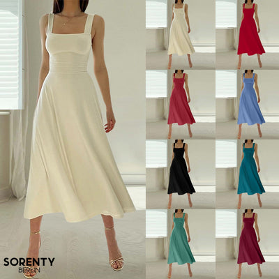 Mocarra | Elegantes, monochromes Chiffonkleid mit quadratischem Ausschnitt