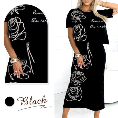 AMARA | Lässiges T-Shirt mit Blumenmuster und Bustier-Rock für Frauen